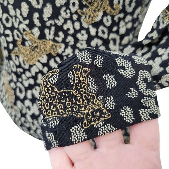 2/$20 Y2K Diamonds USA Black & Gold Cougar Pattern Top Blouse Size: M - Picture 2 of 8